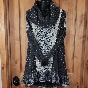 Ryu Black Cowl-Neck Sweater with Cream Lace Insets